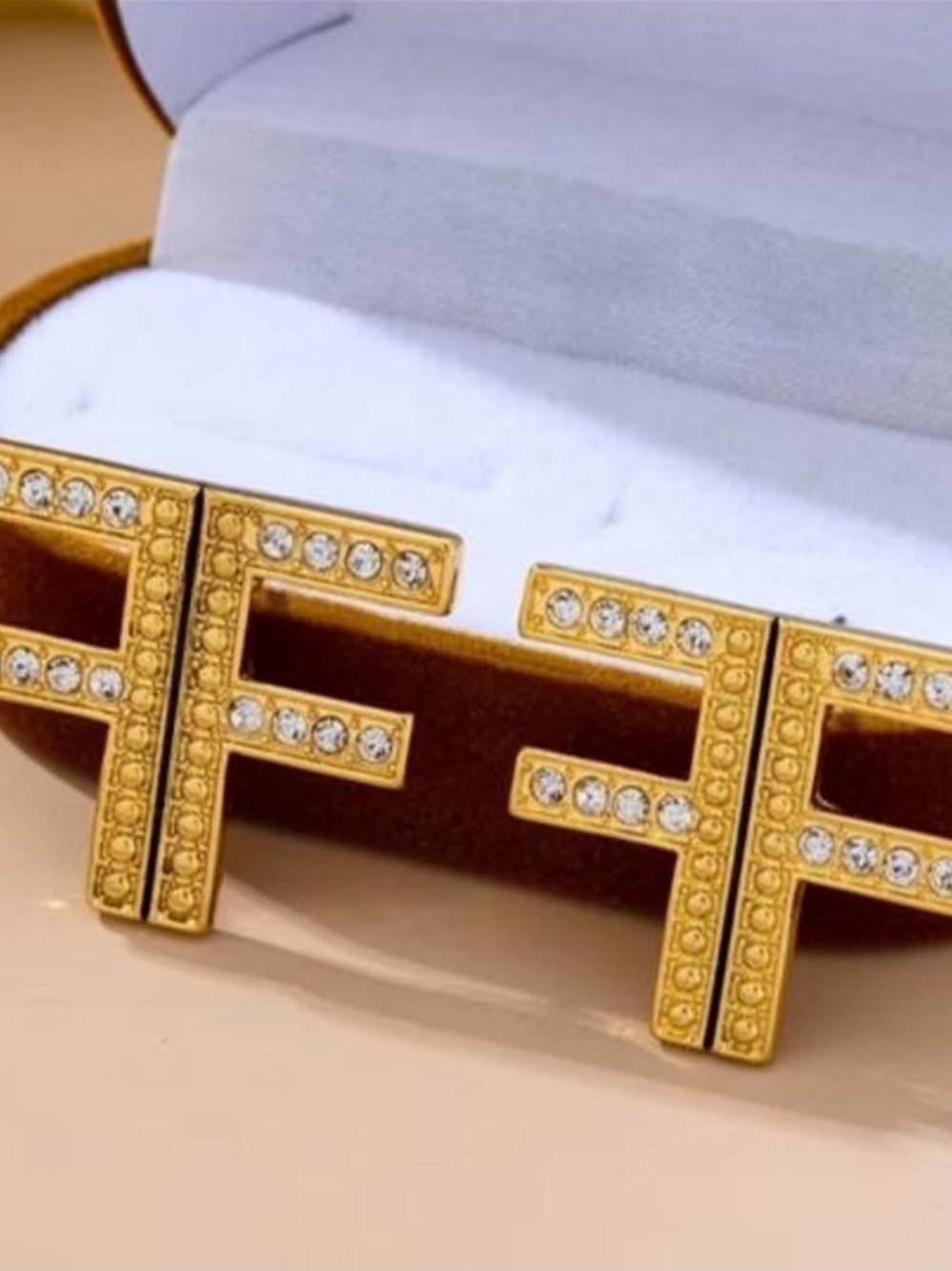 Gold-Tone And Rhinestone Statement Earrings-NEW!
